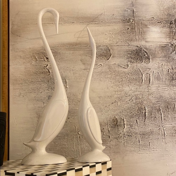 None Other - Elegant White Crane Birds Sculptures. Set 2 pieces